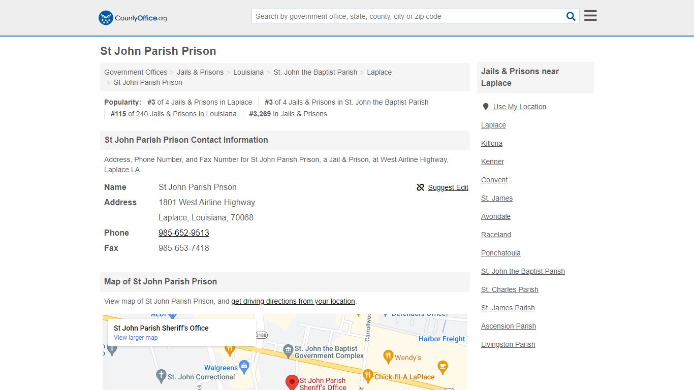 St John Parish Prison - Laplace, LA (Address, Phone, and Fax)