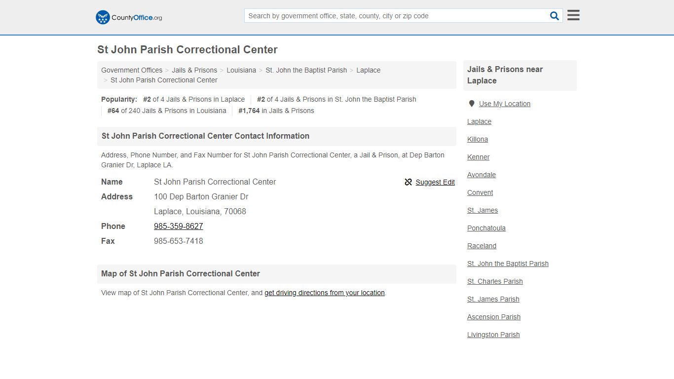 St John Parish Correctional Center - Laplace, LA (Address, Phone, and Fax)